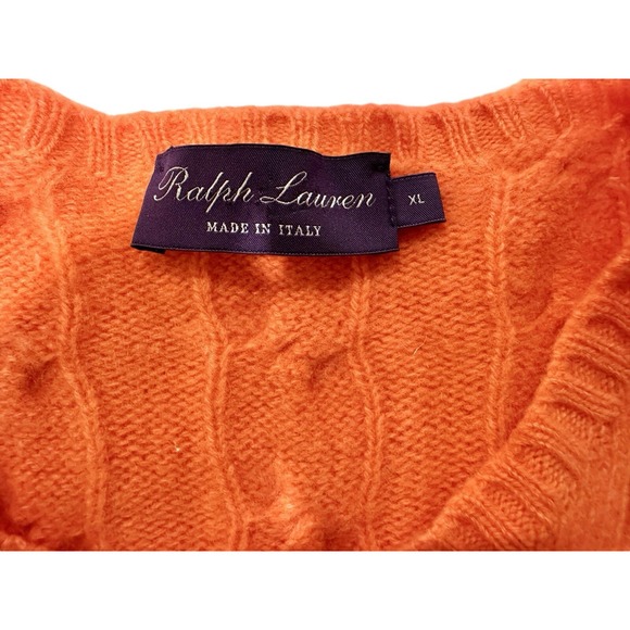 Ralph Lauren PURPLE LABEL Womens Sweater S/M Cashmere MELON Cable Knit EUC - Picture 9 of 12